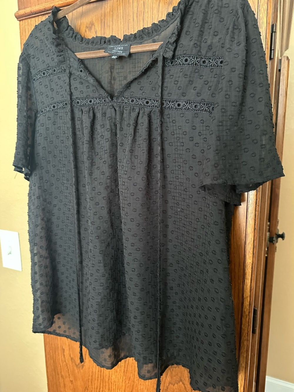 Lightweight Black Swiss Dot Peasant Blouse - Picture 2 of 3